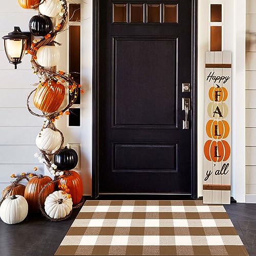 Buffalo Plaid Outdoor Rugs, 2'4" x 3'7" Brown and White Checkered Indoor/Outdoor Area Rug, Layering Rug for Hello/Welcome Door Mat, Washable Cotton Woven Farmhouse Mat for Fall Front Porch Décor - color: Brown and White Plaid, size: 2'4" x 3'7" (Rectangul