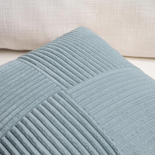 Fancy Homi Set of 2 Light Blue Samll Decorative Throw Pillow Covers 12x12 Inch with for Couch Bed Sofa Living Room, Soft Cross Patchwork Striped Corduroy Coastal Blue Square Cushion Case 30 cm - color: Light Blue, size: 12" x 12" (Pack of 2)