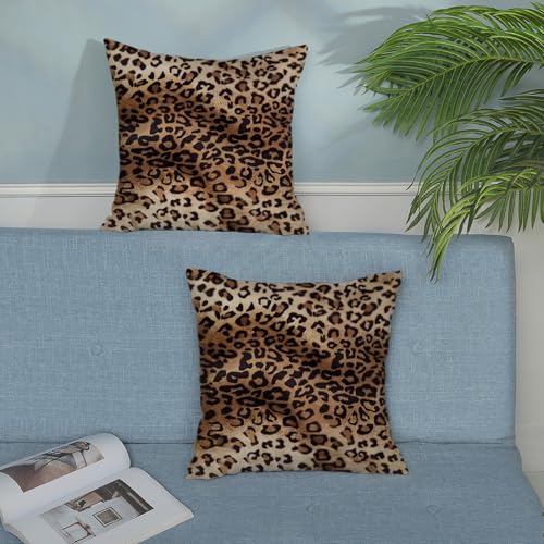 Brown Leopard Print Pillow Covers 16x16 Pack of 2,Cheetah Animal Print Throw Pillow Cover Boho Modern Brown Decorative Pillowcase Farmhouse Linen Cushion Cover for Home Couch Sofa Outdoor Decor - color: Leopard Print 1-q, size: 16" x 16" (Pack of 2)