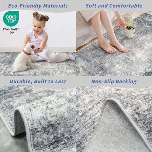2x8 Washable Non-Slip Hallway Runner Rug – Modern Coastal Abstract Neutral Stain-Resistant Low-Pile Carpet Runner for Kitchen Entryway Bedroom Bathroom (Blue Gray,2x8) - color: Blue Gray, size: 2' x 8' (Rectangular)