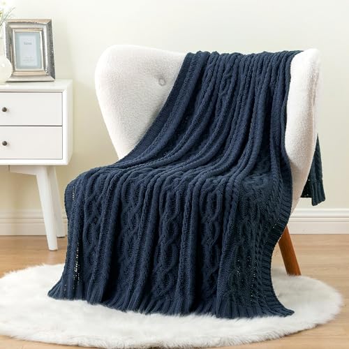 Battilo Navy BlueThrow Blanket for Couch, 51"x67", Chenille Knit Throw Blanket, Super Soft Warm Blanket, Decorative Christmas Textured Throw Blanket for Bed,Living Room - color: Navy