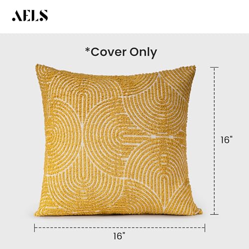 AELS Boho Decorative Textured Throw Pillow Covers 22x22, Organic Modern Mid Century Rainbow Tufted Pillow Case, Farmhouse Rustic Geometric Woven Cushion Case for Bed Couch Sofa, Mustard Yellow - color: Mustard Yellow, size: 22" x 22" (Pack of 2)