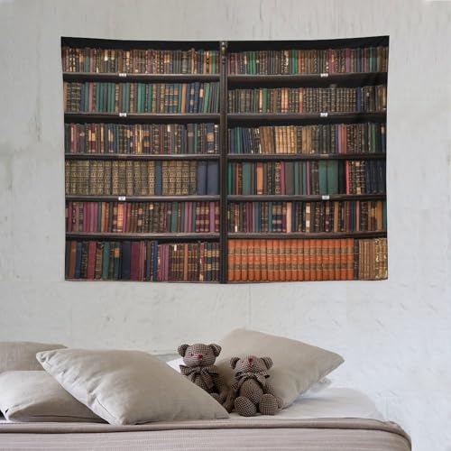 Bookshelf Tapestry Vintage Library Wall Hanging Tapestries,Old Books on Shelf Classical Study Room Student Study College Dorm Bedroom Living Room 60"x40" - color: Bookshelf-1, size: W60xL40in