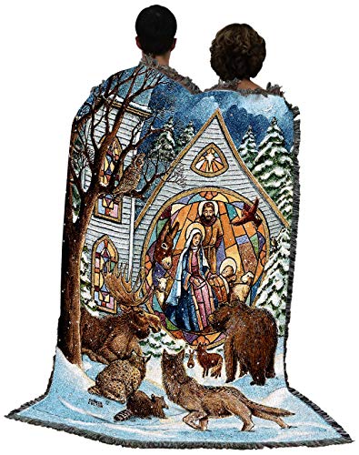 Pure Country Weavers Snowfall Nativity Blanket by Parker Fulton - Jesus Christ Manger with Animals Gift Christmas Tapestry Throw Woven from Cotton - Made in the USA (72x54) - color: Snowfall Nativity