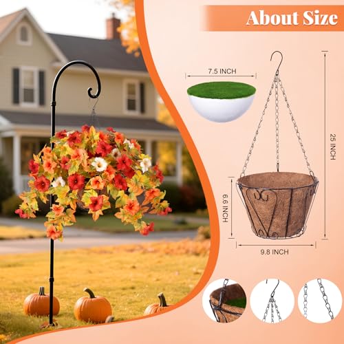Ammyoo Artificial Fake Fall Flowers with Hanging Basket Plants for Outdoor Decoration, Silk Faux Flower UV Resistant Petunias for Home Porch Patio Garden Balcony Yard Decor Real Looking(Orange White) - color: Orange White Basket, size: 3 Pcs with Basket