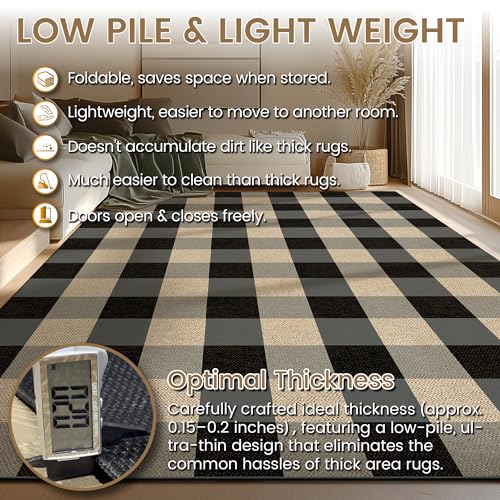 Washable Checkered Easy Jute Rug 8x10, Black Plaid Checkerboard Geometric Modern Outdoor Indoor Patio Large Rug, Woven Thin Carpet Mat for Living Dining Play Room Bedroom Classroom Kid Nursery - color: Checkerboard -2 Black Grey, size: 8' x 10'