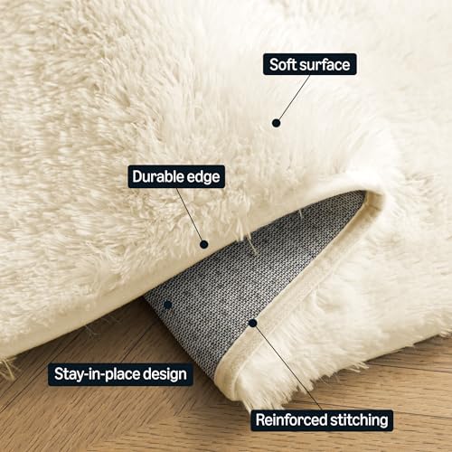 Amazon Basics Fluffy Washable Area Rug, Shaggy Carpet for Living Room, Bedroom, 5' W × 7' L, Beige - color: Beige, size: 5' x 7' (Rectangular)