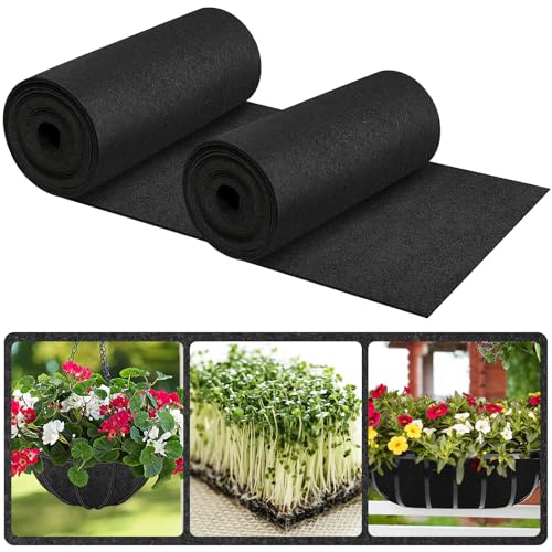 Riare 16x80 Inch Black Felt Planter Liner Roll- 2 Rolls Non-Woven Fabric Planter Liner for Outdoor Plants, Coco Liner Roll Alternative Basket Planter Liner for Planters Hanging Basket Window Box - size: 16 x 80 Inch