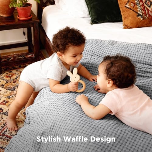 Bedsure Cooling Cotton Waffle Queen Size Blanket - Lightweight Breathable Blanket of Rayon Derived from Bamboo for Hot Sleepers, Luxury Throws for Bed, Couch and Sofa, Grey, 90x90 Inches - color: Grey, size: Queen (90" X 90")