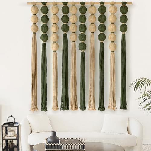 Macrame Wall Hanging Large Boho Wall Decor Natural Green Jute Sphericity Cotton Textile Wall Hanging Geometric Art Fiber Yarn Art Handmade For Living Room Bed Room Apartment Wedding Party 39" Wx39" L - color: Green Jute