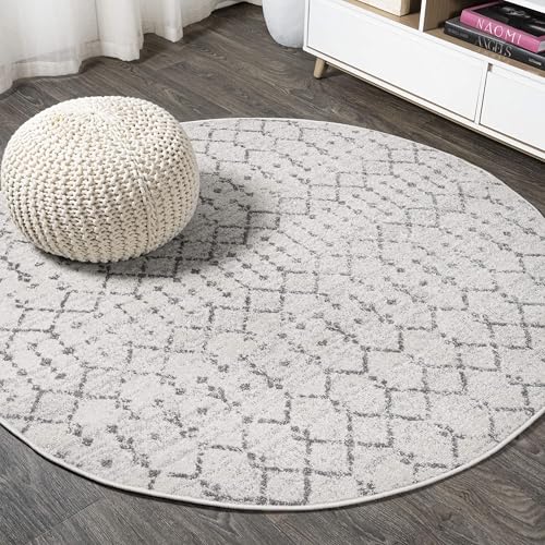 JONATHAN Y Boho Vintage Diamond Cream/Gray Round Area Rug 4 ft, Moroccan Hype for Living Room, Bedroom, Kitchen, Office, Easy-Cleaning, High Traffic, Pet-Friendly, Non-Shedding (MOH101B-4R) - color: Cream/Gray, size: 4' (Round)