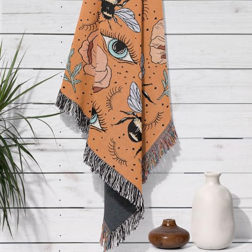 Boho Throw Blanket Colorful Cotton Blanket Retro Bohemian Tapestry Reversible Hippie Sheets Room Decor - color: Orange