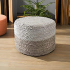 Scandilivin Homes Pouf Ottoman - 100% Jute Braided Footrest Pouf Hand Knitted Traditional Cord Boho Pouffe for Living Room, Bedroom, Nursery, Patio, Lounge Colorblock - Natural Ivory (20”x20”x10”)