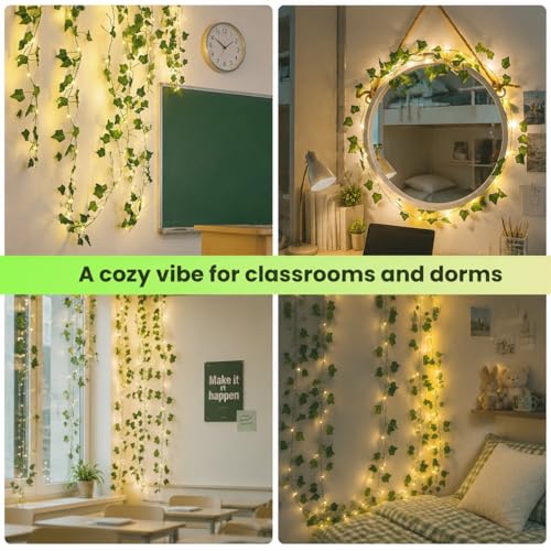 Ivy Vine String Lights, 23FT 73 LED Pre-Wrapped Faux Ivy Garland with Fairy Lights, USB & Battery Powered Leaf Lights for Bedroom Wall, Dorm Room, Classroom Decor, Warm White - color: IVY, size: 73LED - Battery Powered