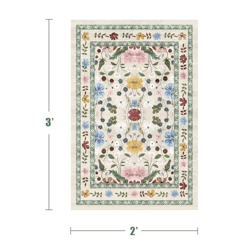 Deerly Floral Entryway Rug 2x3 Small Vintage Boho Bathroom Door Mat Washable Non-Slip Soft Low Pile Thin Indoor Carpet Home Decor for Kicthen Entrance Farmhouse Throw Rug, Beige/Green/Multi - color: Beige/Green/Multi, size: 2' x 3' (Rectangular)