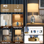 OYEARS 23" Table Lamps for Living Room Set of 2 Bedside Lamps for Night Stands Bedroom Lamps Farmhouse Rattan Boho Lamp Glass Nightlight End Table Lamp with USB C+A (Blue),Two Light Points - color: Blue