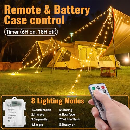 WERTIOO Globe String Lights Battery Operated – 33ft 100 LED Globe Lights with Remote, 8 Modes & Timer – Warm White String Lights for Bedroom, Christmas Tree, Garden, Tent, Camping, Indoor & Outdoor - color: Warm White-33ft