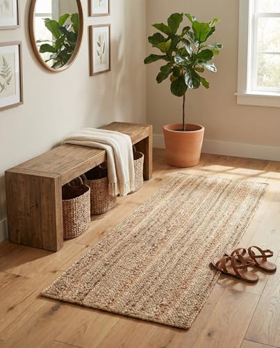Rugs.com - Braided Jute Rug – 5 Ft Runner Natural Jute Rug – Modern Flatweave for Hallways, Entryways, and Kitchens - size: 2' x 5' (Runner)