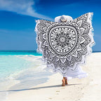 Large Microfiber Boho Mandala Beach Towel Round Bohemian Beach Blanket Hippie Indian Throw Blanket Beach Tapestry Sand Free Quick Dry Picnic Meditation Mat Wall Decor Circle Tablecloth,59'',Black - color: Black Mandala
