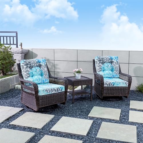 JMGBird Seat/Back Outdoor Chair Cushion Tufted Pillow, Deep Seat Cushion Set 22"x22", Outdoor Cushion for Patio Furniture - color: Light Blue With White, size: 22"×22"