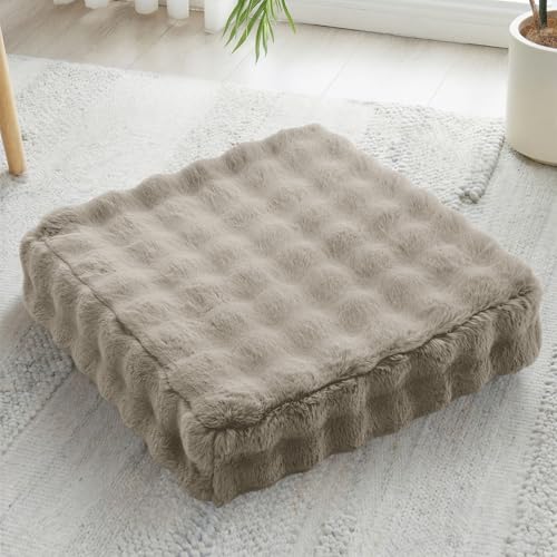 JKMAX 22 inches Floor Pillow for Adults - Large Meditation Cushion with Thick Foam & Soft Tufted Cover - Premium Outdoor Square Floor Cushion Seat - Yoga Pillows for Sitting On Floor - Light Taupe - color: Light Taupe, size: 1 Count