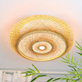 19.7 in Bamboo Woven Rattan-Style Ceiling Light, Boho Ceiling Light Fixture with Remote, LED Dimmable Ceiling Light, Boho Light Fixture for Bedroom Living Room Dining Room Light - size: 19.7in