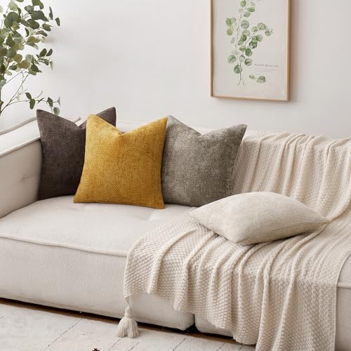 MIULEE Pack of 2 Gold Throw Pillow Covers 18x18 Inch Mustard Yellow Summer Modern Boho Accent Decorative Pillow Covers Soft Chenille Farmhouse Cushion Covers for Home Decor Couch Bed Sofa Living Room - color: Gold, size: 18" x 18" (Pack of 2)