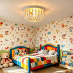 Q&S White Flush Mount Ceiling Light Fixtures,2-Lights Wood Beaded Boho Chandeliers for Nursery Baby Kid's Room Bedroom Dining Room Living Room Kitchen Hallway W11.81 - color: Ceiling-2WH
