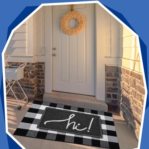 Geelin 2 Pcs 30'' x 18'' Doormat 43'' x 27.5'' Black and White Layered Rug for Front Door Mat Outside Entrance Welcome Door Mats for Indoor Outdoor Entryway Porch Decor(Hi) - style: Hi