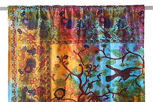 Popular Handicrafts Indian Hippie Bohemian Beautiful Tie Dye Tree of Life Birds Curtain Panels Multi Color - color: Multi Color, size: 38"W x 83"L (Pack of 2)