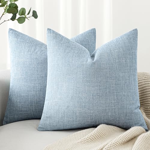 MIULEE Pack of 2 Decorative Linen Burlap Textured Pillow Covers Farmhouse Boho Accent Pillowcases Spring Coastal Home Decor for Couch Sofa Bedroom Living Room 18x18 Inch Light Blue - color: Light Blue, size: 18" x 18" (Pack of 2)