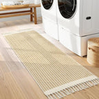 Lahome Belle Boho Bathroom Runner Rug, 2x6 Laundry Room Lightweight Entry Runner Woven Cotton Throw Carpet with Tassels, Farmhouse Non Shedding Washable Rugs Low Pile for Kitchen Hallway, Khaki - color: Khaki, size: 2' x 6' (Runner)