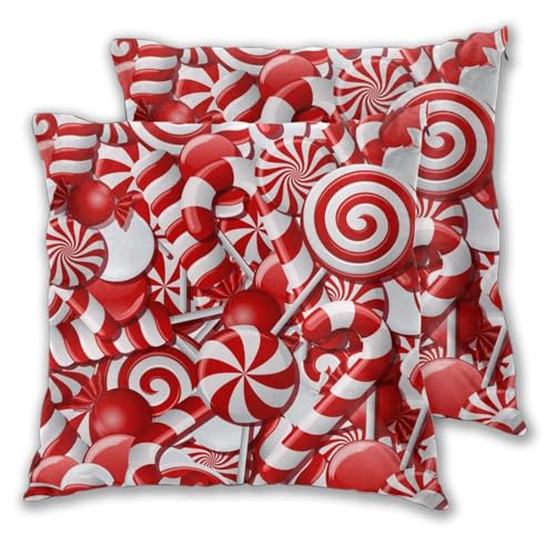 Christmas Candies Throw Pillow Covers 18 X 18 Inch Set of 2 Pillow Cases Decoration Cushion Cover for Sofa Bedroom Living Room Outdoor - color: Christmas Candies