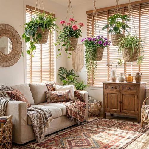 6 Pcs Seagrass Hanging Planter Basket Hand Woven Plant Basket with Plastic Liners Hanging Plant Holder Storage Containers with Cotton Rope for Indoor Outdoor Garden Home Decor (Brown) - color: Brown, size: Small