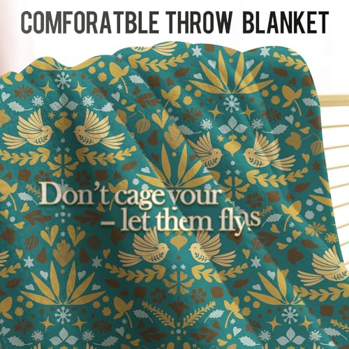 Levens Floral Bird Throw Blanket Gifts for Women Kids Girls Mom Wife 50"x60" Soft Lightweight Green Boho Hummingbird Flowers Blankets Decor for Birthday Spring Room Bed Couch Sofa Travel - color: Floral Bird Green, size: 50"x60"