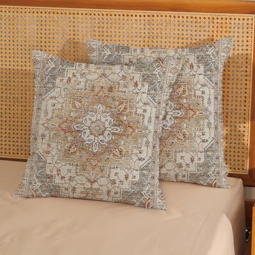 Boho Pillow Covers 16x16 Inch 2 Pcs Vintage Burnt Orange Grey Beige Carpet Pattern Ethnic Decor Throw Pillows Retro Outdoor Farmhouse Decoration Pillowcase Linen Cushion Cover for Couch Sofa - color: Burnt Orange Grey Boho, size: 16" x 16" (Pack of 2)