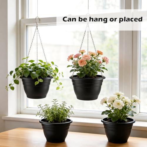RooTrimmer Hanging Planters 11 Inch, 3 Pcs Flower Pots with Drainage Hole, Self Watering Hanging Basket for Indoor Outdoor Plants, Decor, Black - color: Black, size: 11 Inch-3P