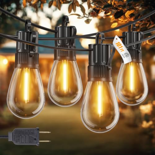 Minetom 101FT Outdoor String LED Patio Lights Waterproof, Shatterproof S14 Vintage Edison Bulbs, Commercial Grade Outside Hanging Lights for Porch Deck Garden Backyard Balcony Cafe Bistro - size: 101 FT(31 Sockets)