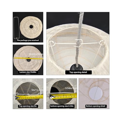 Hytsoeee(19.69Inch) Large Round Linen Fabric Lantern, Beige Foldable Hanging Fabric Lantern Lamp Shade,Handmade Linen Cloth Lanterns Pendant Light Shade for Home, Leisure Places, Ceiling Decor