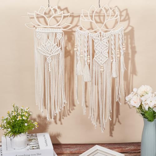 FREEBLOSS 2 Set DIY Macrame Lotus Wall Hanging Kit Macrame Tapestry Wall Hanging with Macrame Frame Lotus Wall Hanging Decor for Living Room Macrame Kit for Beginner with Instruction