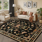 Unirea 4x6 Washable Living Room Bedroom Area Rug, Black Boho Non Slip Soft Stain Resistant Insect Bug Rug for Home Office, Kitchen, Nursery, Dining Room Laundry Room, Low Pile Thin Carpet - color: Black, size: 4'x6'