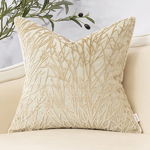 Yangest Beige Twigs Throw Pillow Cover Branches Velvet Cushion Case Neutral Pillowcase for Sofa Couch Bedroom Living Room Home Decor,18x18 Inch - color: Beige, size: 18" x 18" (Pack of 1)