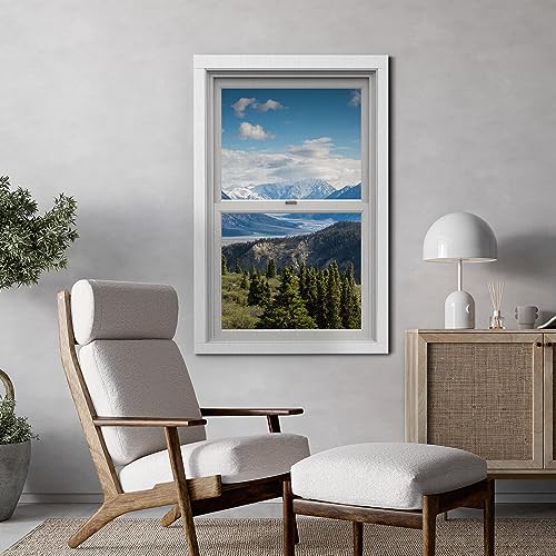 wall26 Canvas Print Wall Art Window View Blue Cloud Sky Mountain Range Forest Meadow Nature Wilderness Photography Digital Art Realism Decorative Rustic Landscape Colorful for Bedroom - 12"x18" - color: A33-2307-est02, size: 18"L x 12"W
