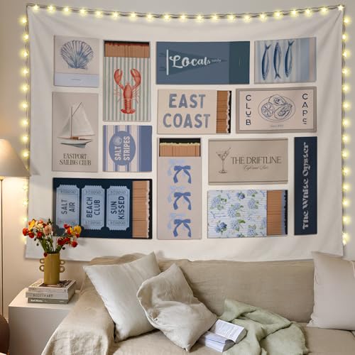 SkyCozy Retro Coastal Beach Wall Tapestry, Beach Home Room House Decor, Neutral Summer East Coast Nautical Beachy Ocean Tapestry for Home Bedroom Living Room Wall Decor, 50x60 Inch - color: 02-Retro Coastal Beach Tapestry