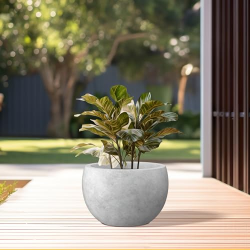 Kante 15.7" Dia Round Concrete Planter, Outdoor/Indoor Large Bowl Plant Pots with Drainage Hole and Rubber Plug for Garden Patio Balcony Home, Natural Concrete - color: Natural Concrete, size: 15.7" d