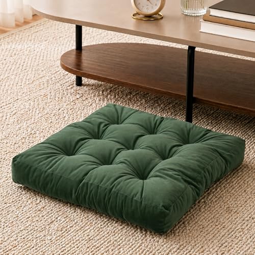 Floor Pillow for Adults, Soft Velvet Floor Cushion for Sitting, Single Square Tufted Floor Pillow for Reading Nook, Living Room, Bedroom, 22 x 22 Inch, Green - color: Green, size: 1pack