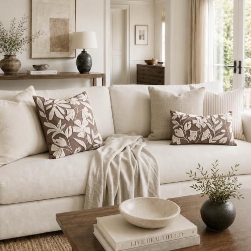 BlissBlush Decorative Lumbar Pillow Cover 12x20 Inch, Taupe Brown Floral Tufted Velvet Accent Pillow Case for Sofa Bed Living Room, Cover Only - color: Taupe, size: 20" x 12" (Pack of 1)