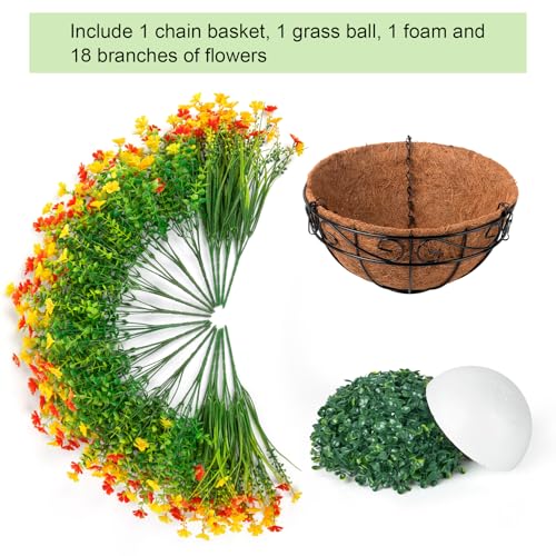 Ouddy Decor Artificial Hanging Flowers with Basket, Faux Silk Flowers in Coconut Lining Basket, Spring Summer Outdoor Decor Fake Hanging Plants for Garden Patio Yard Porch Lawn, Orange - color: Orange