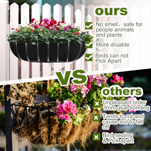 2PCS 36Inch Upgraded Planter Basket Liners Fabric Window Box Liners Felt Trough Planter Liner Black Flower Basket Liner Non-Woven Hanging Plant Liner for Planters Garden Fence - Avoid Bird Nesting - size: 2PCS 36 Inch