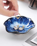 JAMEND CLXP 2PCS Lotus Leaf Shape Ring Holder Dish, Small Key Bowl, Ceramic Trinket Tray Jewelry Dish Organizing Necklace Earrings for Mom Friend Sister, All Jewelries Are NOT Included. Blue+Pink.… - color: Blue+Pink